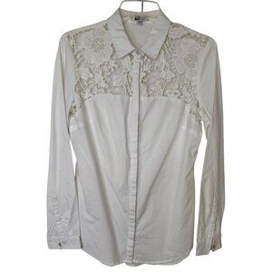 Kut From The Kloth Womens White Lace Yoke Button-Up Shirt Small Cowgirl Western
